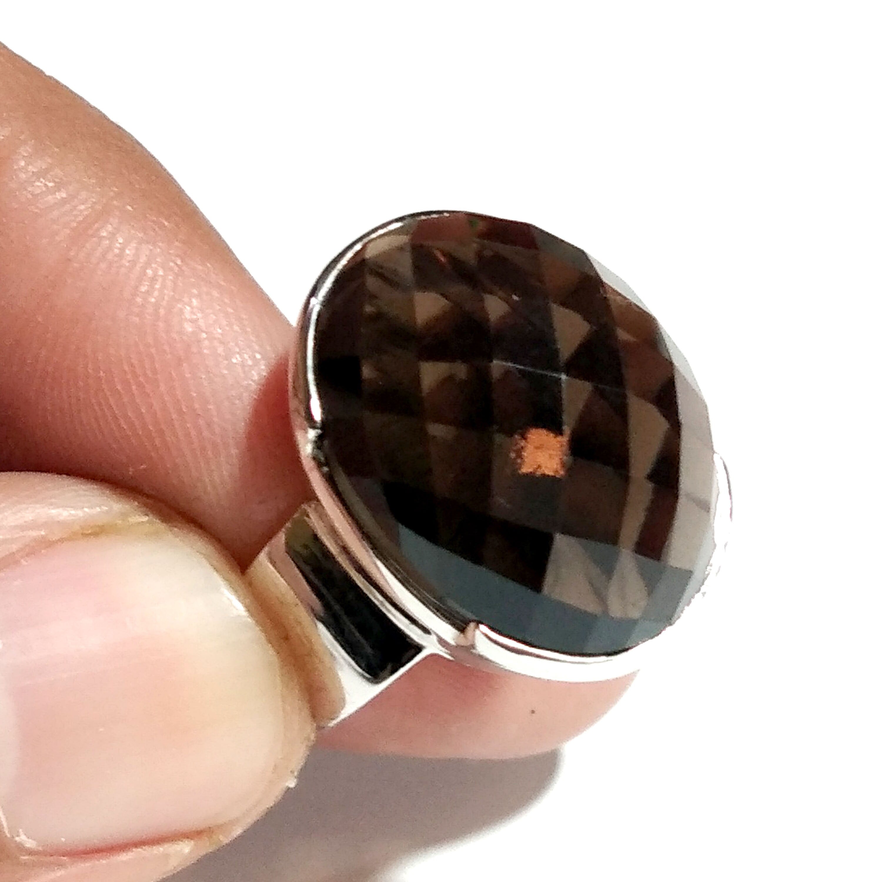 Natural Smoky Quartz Ring, Checker Cut Stone Ring, Solid 925 Starling Silver Ring Jewelry, Oval Shape Stone Size 21x15 mm Birthstone Ring